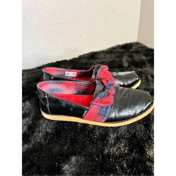 Toms Alpargata Bow Slip-on Comfort In Black Patent Buffalo Plaid  Womens Size 9M - Picture 1 of 5